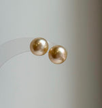 Elly’s 9.6mm Genius South sea Champagne Gold ocean Pearls Earrings studs: Extreme luster, S925 silver minimalist earrings studs. daily office golden ocean pearls earrings studs for her Mother’s Day gift