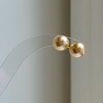 Elly’s 9.6mm Genius South sea Champagne Gold ocean Pearls Earrings studs: Extreme luster, S925 silver minimalist earrings studs. daily office golden ocean pearls earrings studs for her Mother’s Day gift