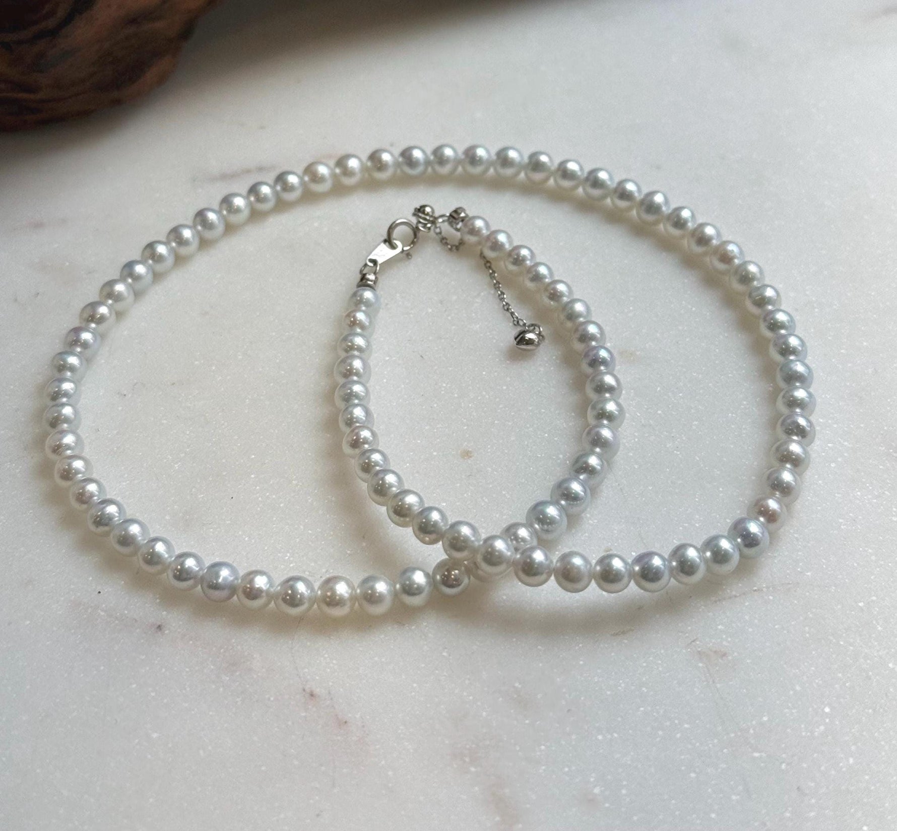 Elly’s 4.7-5.3mm Insale Freshwater White Pearls Necklace: Extreme luster mirrored, To 18.9”, S925 silver necklace strand. daily office small pearls necklace gift for her Mother’s Day