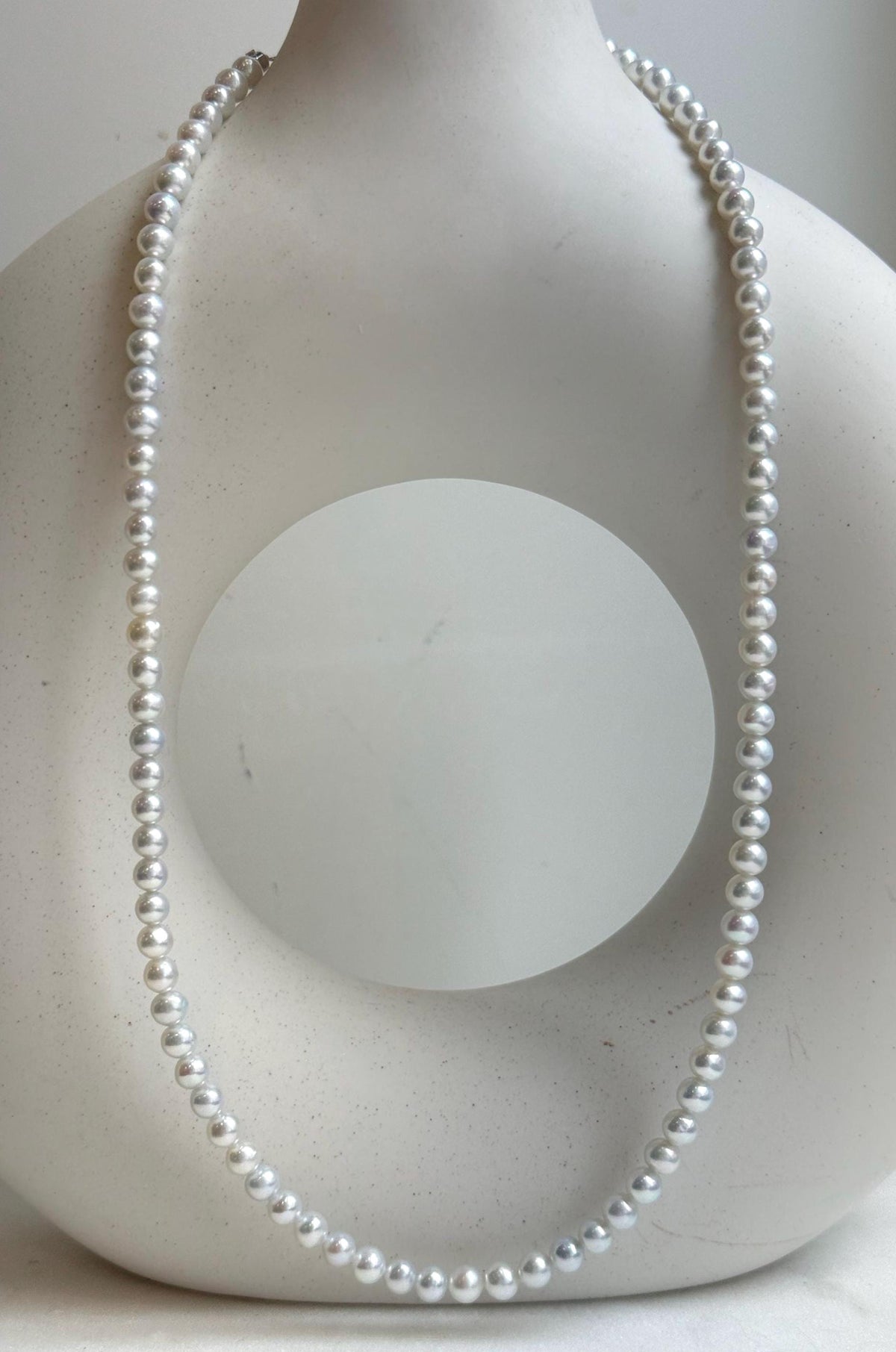 Elly’s 4.7-5.3mm Insale Freshwater White Pearls Necklace: Extreme luster mirrored, To 18.9”, S925 silver necklace strand. daily office small pearls necklace gift for her Mother’s Day