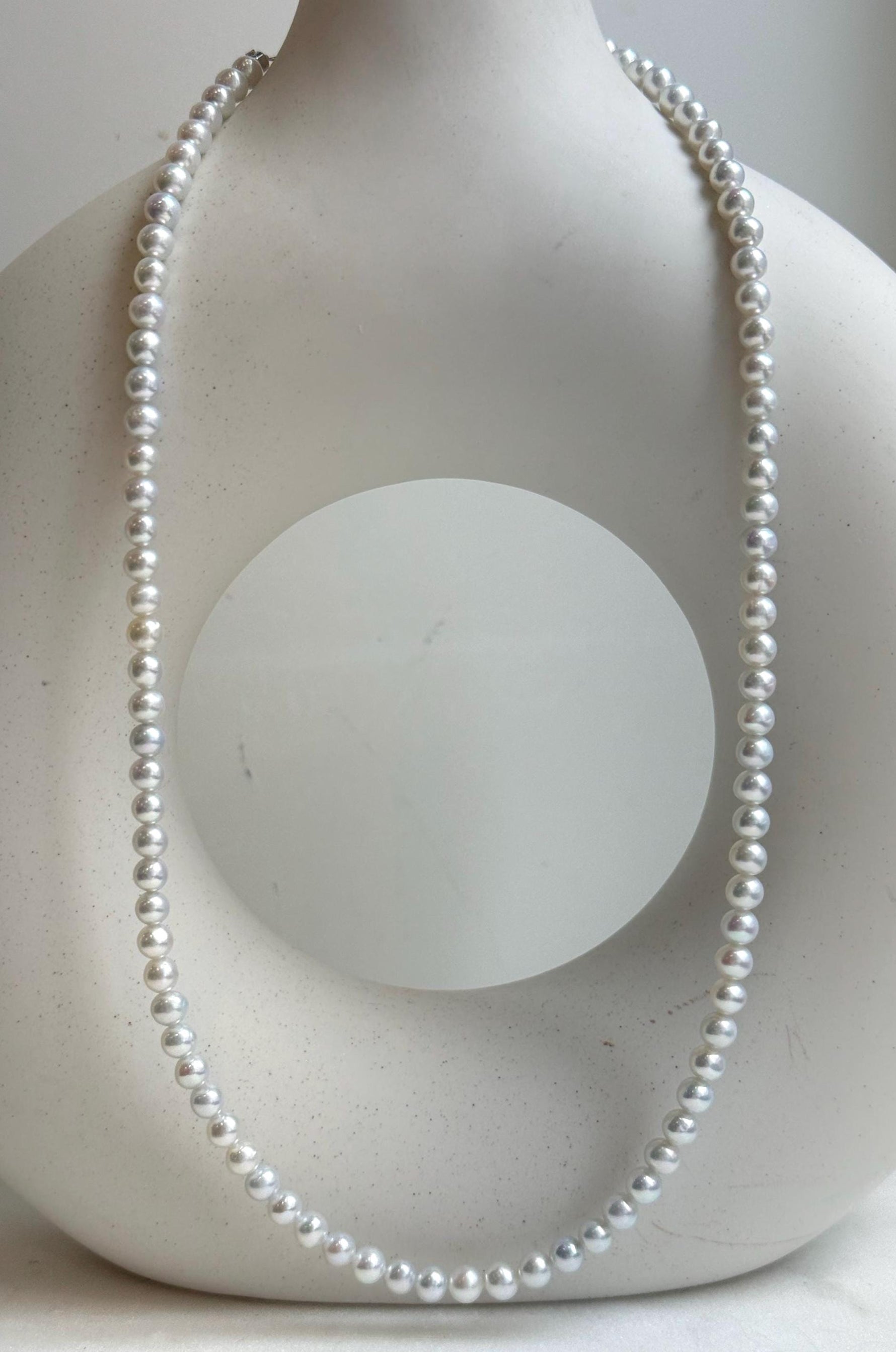 Elly’s 4.7-5.3mm Insale Freshwater White Pearls Necklace: Extreme luster mirrored, To 18.9”, S925 silver necklace strand. daily office small pearls necklace gift for her Mother’s Day