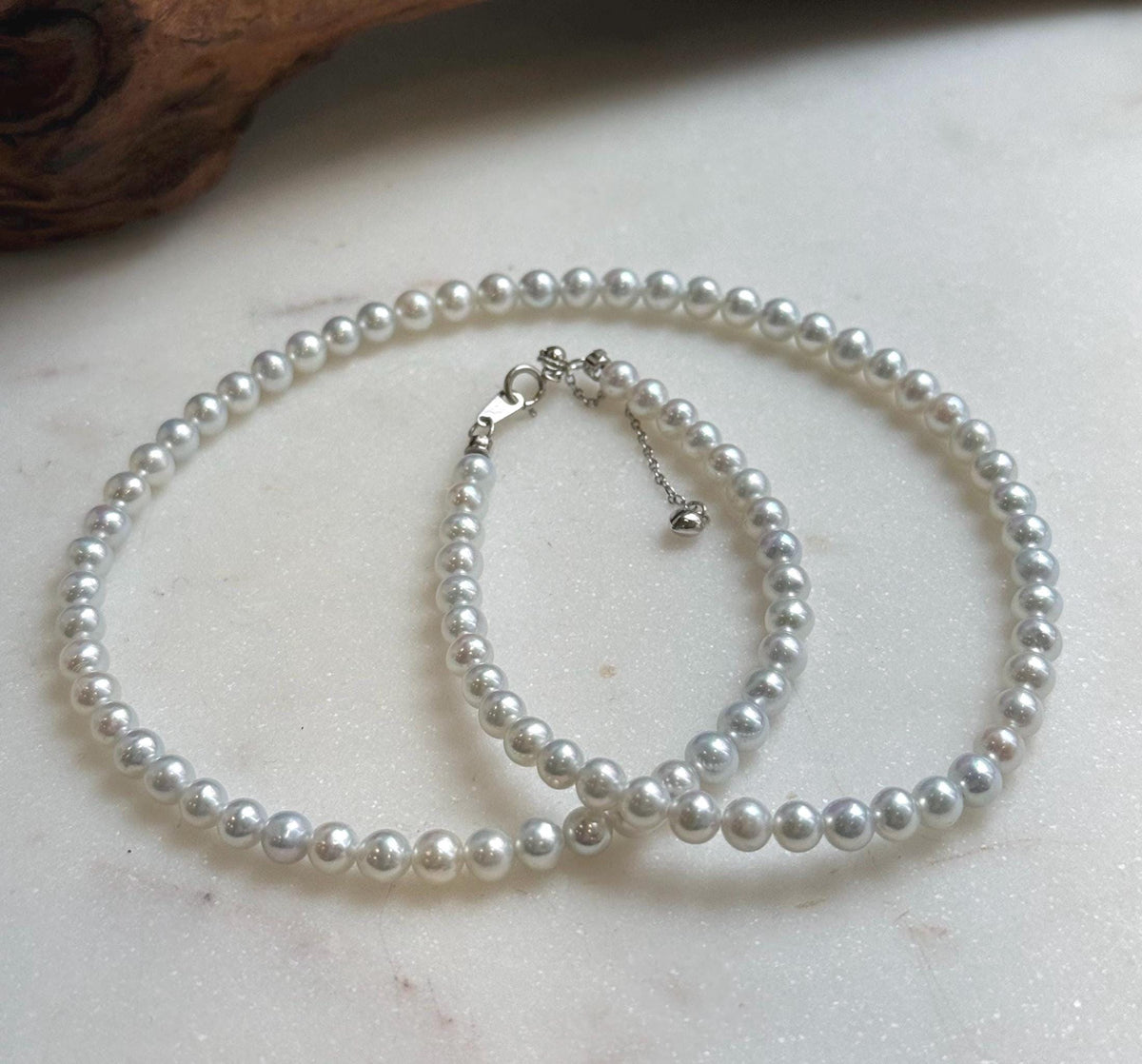 Elly’s 4.7-5.3mm Insale Freshwater White Pearls Necklace: Extreme luster mirrored, To 18.9”, S925 silver necklace strand. daily office small pearls necklace gift for her Mother’s Day