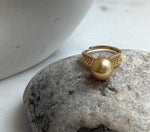 Elly’s 10.7mm South sea deep golden ocean pearl Ring: Extreme luster, S925 silver with gold plated adjustable minimalist Ring. high quality south sea golden pearl Ring for her