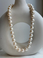 Elly’s 35pcs off White Edison Pearls Necklace Strand: Strong luster, 11-12.8mm, 17.7”, S925 silver necklace. high quality Daily office large Edison white pearls necklace strand for her