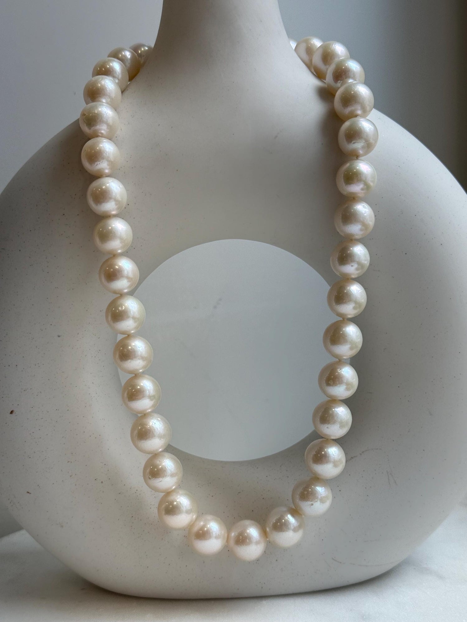 Elly’s 35pcs off White Edison Pearls Necklace Strand: Strong luster, 11-12.8mm, 17.7”, S925 silver necklace. high quality Daily office large Edison white pearls necklace strand for her