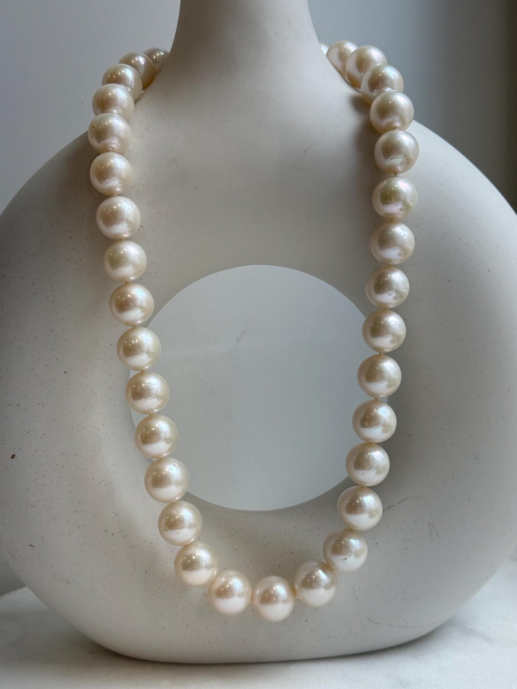 Elly’s 35pcs off White Edison Pearls Necklace Strand: Strong luster, 11-12.8mm, 17.7”, S925 silver necklace. high quality Daily office large Edison white pearls necklace strand for her