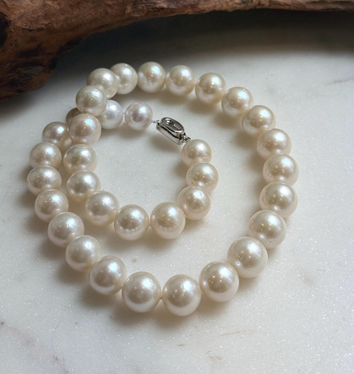 Elly’s 35pcs off White Edison Pearls Necklace Strand: Strong luster, 11-12.8mm, 17.7”, S925 silver necklace. high quality Daily office large Edison white pearls necklace strand for her birthday