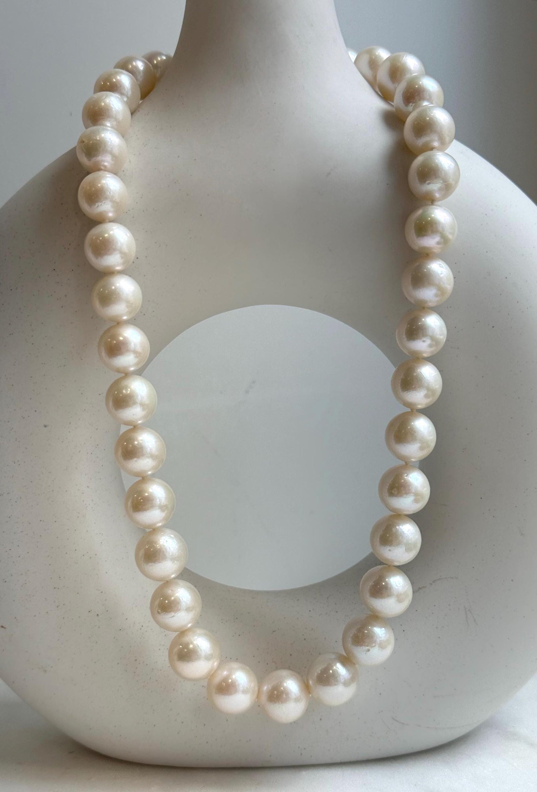 Elly’s 35pcs off White Edison Pearls Necklace Strand: Strong luster, 11-12.8mm, 17.7”, S925 silver necklace. high quality Daily office large Edison white pearls necklace strand for her holiday