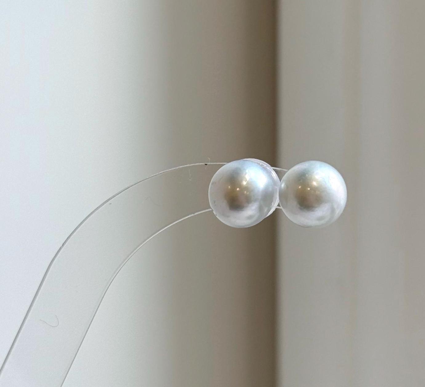Elly’s 10.1mm White Blue Edison Pearls Earrings Studs: Extreme luster Mirrored, S925 silver minimalist earrings studs.