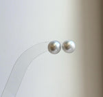 Elly’s 10.1mm White Blue Edison Pearls Earrings Studs: Extreme luster Mirrored, S925 silver minimalist earrings studs.