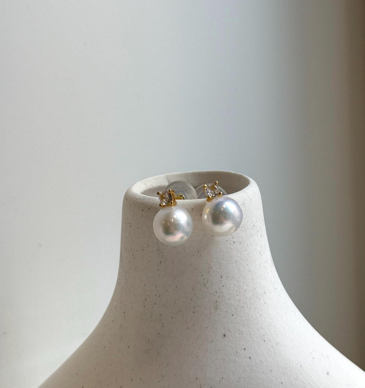 Elly’s 9.8mm White Edison Pearls Earrings Studs: Extreme luster Mirrored, S925 silver minimalist earrings studs.