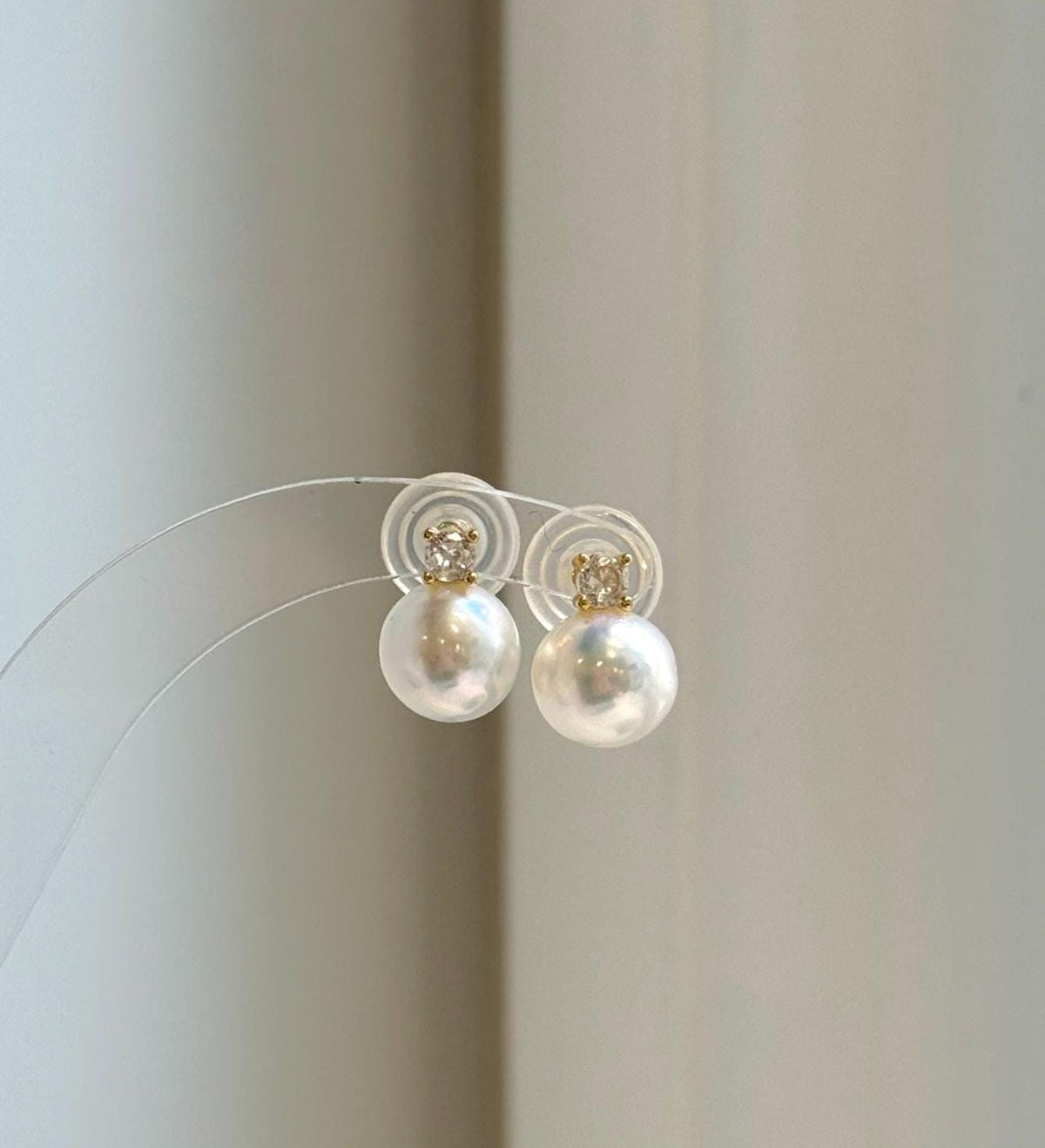 Elly’s 9.8mm White Edison Pearls Earrings Studs: Extreme luster Mirrored, S925 silver minimalist earrings studs.