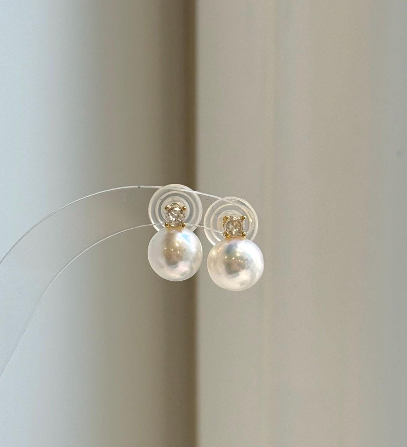 Elly’s 9.8mm White Edison Pearls Earrings Studs: Extreme luster Mirrored, S925 silver minimalist earrings studs.