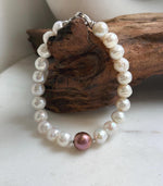 Elly’s 22pcs Bracelet White antique gold Pearls: Extreme luster mirrored, 8.2-10.2mm, S925 silver Bracelet.