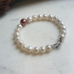 Elly’s 22pcs Bracelet White antique gold Pearls: Extreme luster mirrored, 8.2-10.2mm, S925 silver Bracelet.