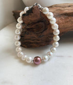 Elly’s 22pcs Bracelet White antique gold Pearls: Extreme luster mirrored, 8.2-10.2mm, S925 silver Bracelet.