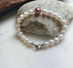 Elly’s 22pcs Bracelet White antique gold Pearls: Extreme luster mirrored, 8.2-10.2mm, S925 silver Bracelet.