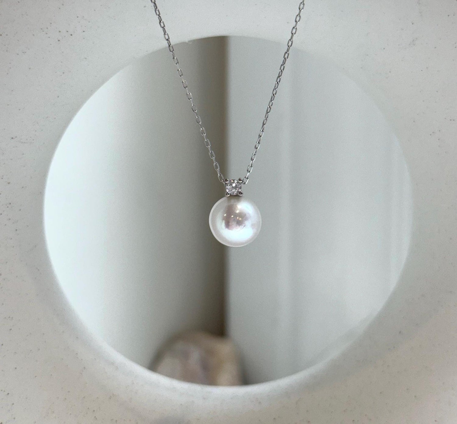 Elly’s 9.9mm Edison white Pearl Pendant: Extreme luster, 1.4cm high, s925 silver minimalist pendant necklace set.
