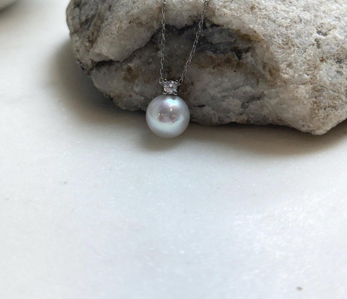Elly’s 9.9mm Edison white Pearl Pendant: Extreme luster, 1.4cm high, s925 silver minimalist pendant necklace set.
