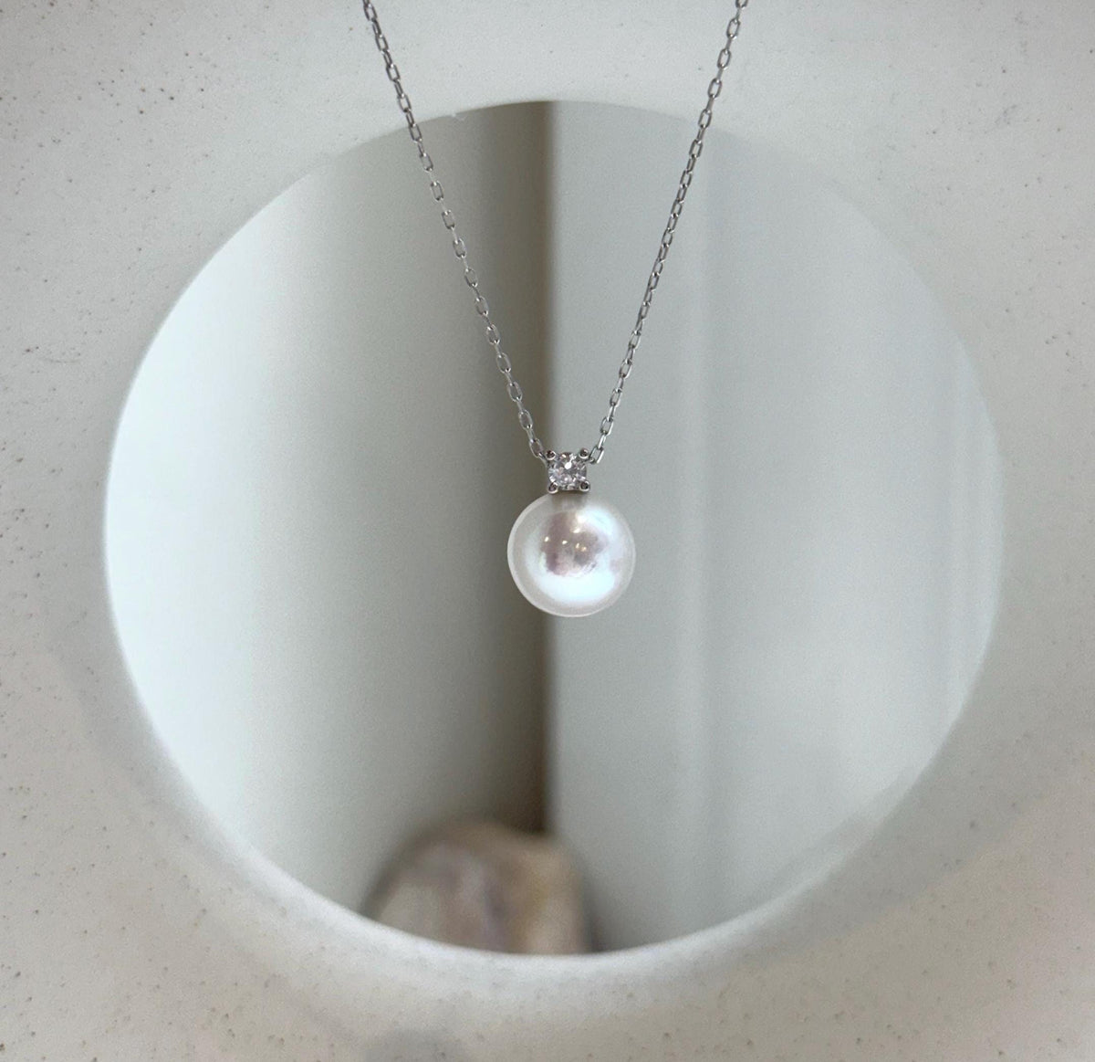 Elly’s 9.9mm Edison white Pearl Pendant: Extreme luster, 1.4cm high, s925 silver minimalist pendant necklace set.