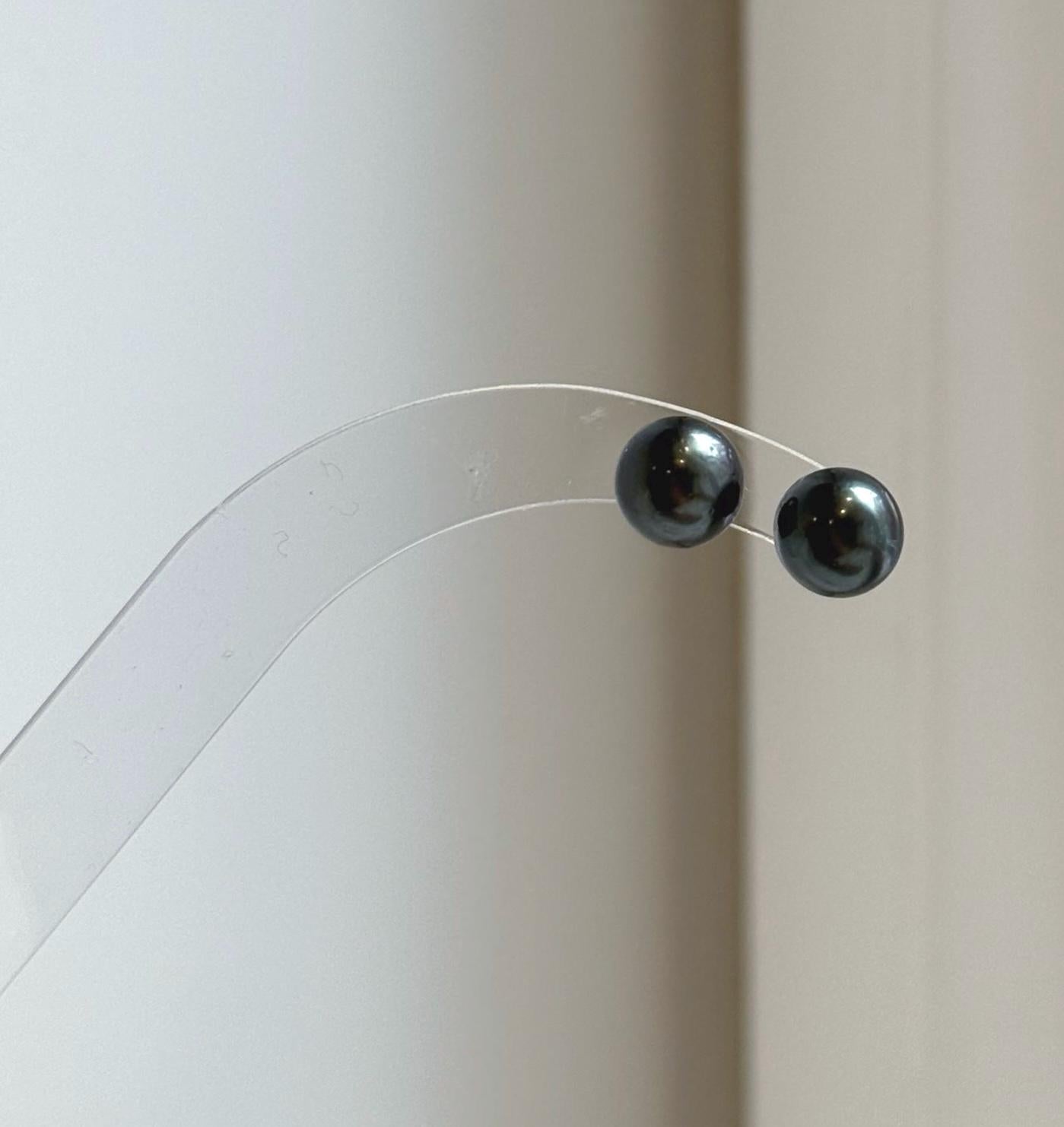 Elly’s 8.2mm Tahitian Hunter ocean Pearls Earrings Studs: Extreme luster Mirrored,S925 silver minimalist earrings.