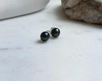 Elly’s 8.2mm Tahitian Hunter ocean Pearls Earrings Studs: Extreme luster Mirrored,S925 silver minimalist earrings.