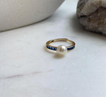 Elly’s 7.4mm Akoya ivory ocean pearl ring: Extreme luster mirrored, S925 silver adjustable ring. Pearl Jewelry Idea.