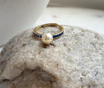 Elly’s 7.4mm Akoya ivory ocean pearl ring: Extreme luster mirrored, S925 silver adjustable ring. Pearl Jewelry Idea.