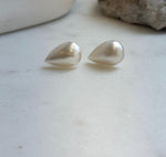 Elly’s 13.9x21mm Genius off white Ocean Mabe Pearls Earrings Studs: Extreme luster Mirrored, S925 silver minimalist earrings studs.high quality ocean Mabe pearls earrings for her