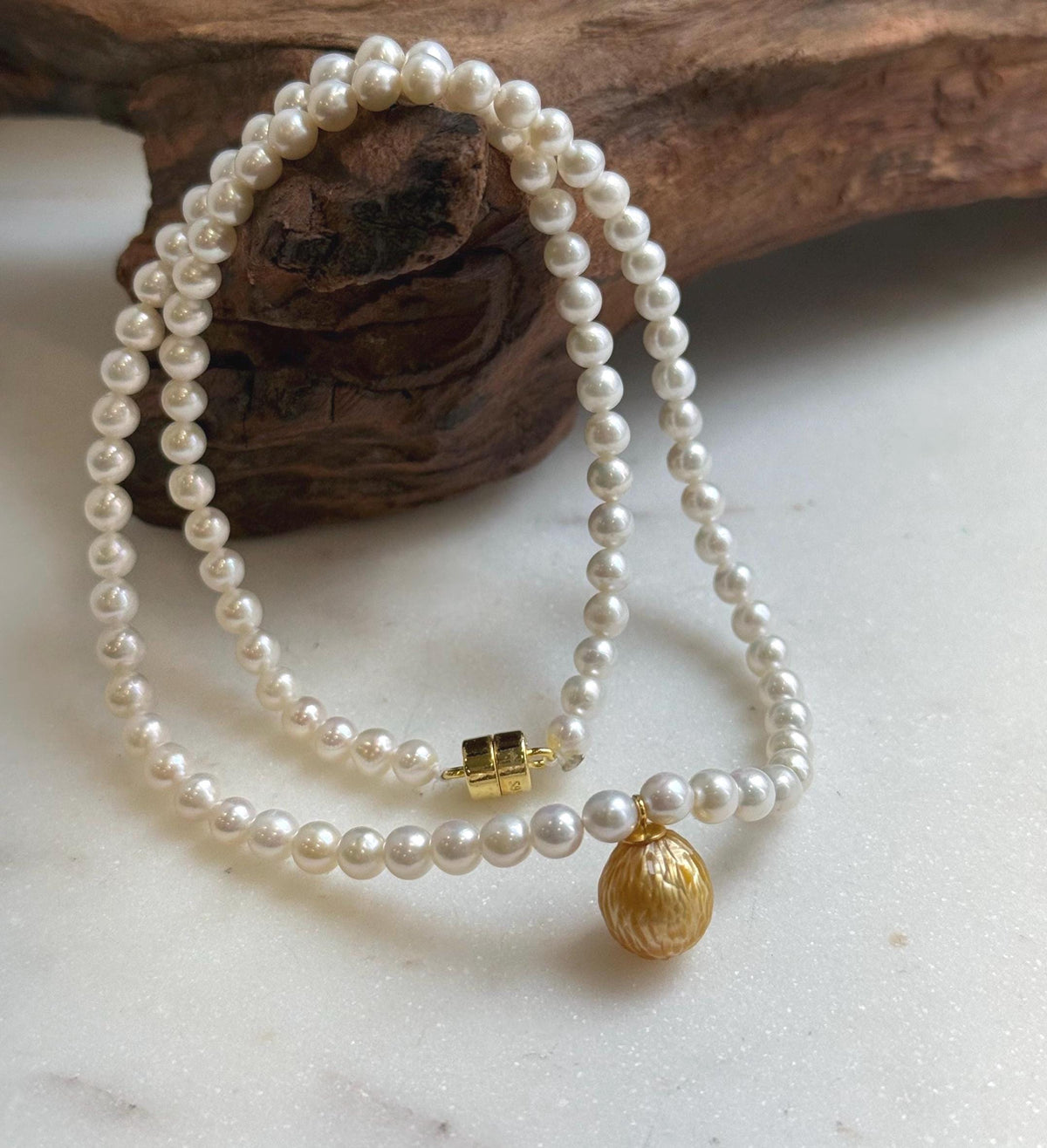 Elly’s Set 17.3” South sea carved golden ocean Freshwater white pearls necklace: 10.1mm Extreme luster, s925 silver necklace. high quality golden ocean pearl necklace strand for her anniversary