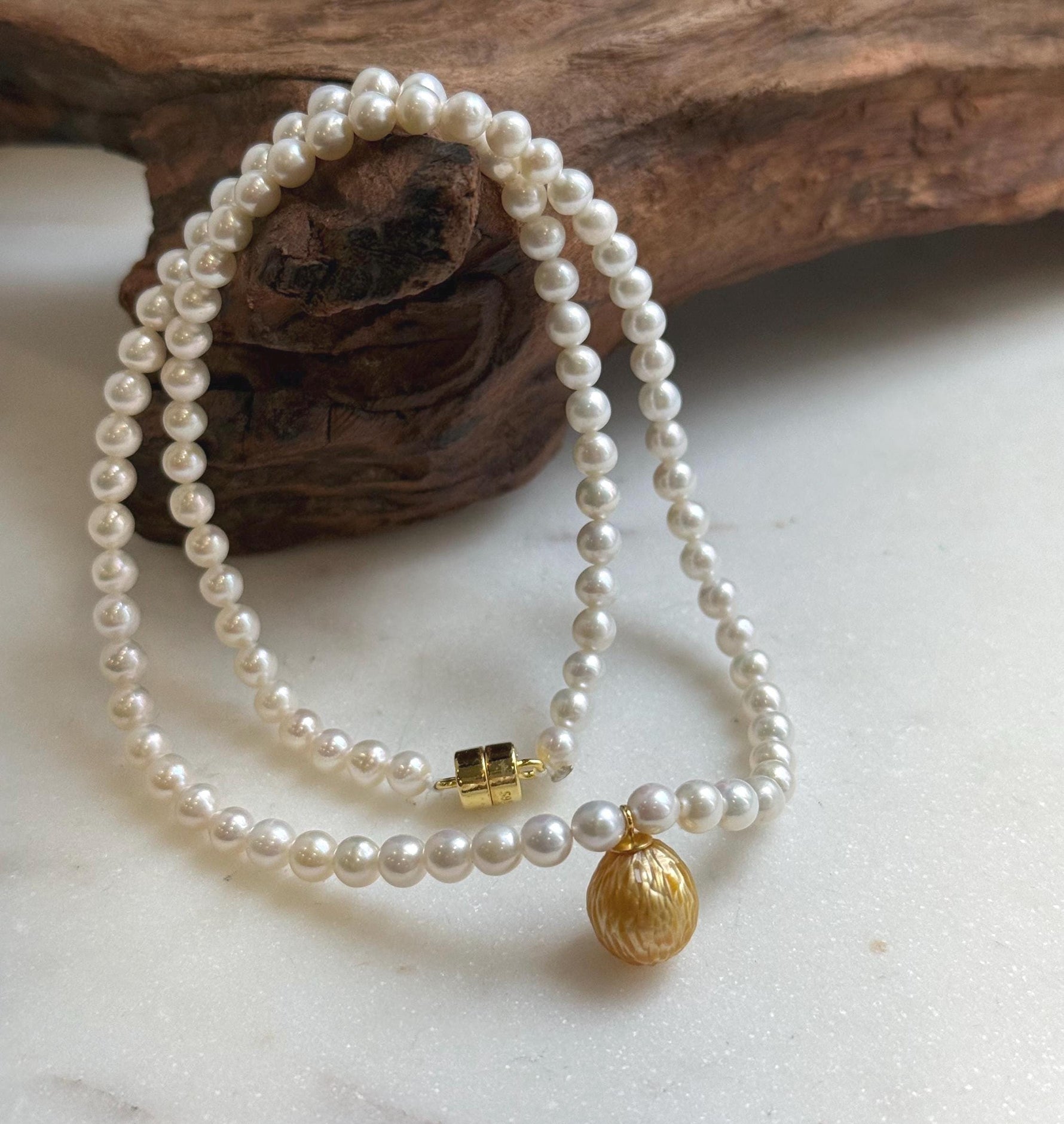 Elly’s Set 17.3” South sea carved golden ocean Freshwater white pearls necklace: 10.1mm Extreme luster, s925 silver necklace. high quality golden ocean pearl necklace strand for her