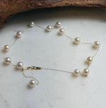 Elly’s Au750 18K Gold, extreme luster Mirrored, 14pcs Akoya Ivory Ocean Pearls  vintage Satellite Necklace, 7-7.9mm, to 17.5”. high quality 18k real gold ocean pearls satellite necklace for her anniversary