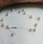 Elly’s Au750 18K Gold, extreme luster Mirrored, 14pcs Akoya Ivory Ocean Pearls  vintage Satellite Necklace, 7-7.9mm, to 17.5”. high quality 18k real gold ocean pearls satellite necklace for her anniversary