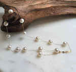 Elly’s Au750 18K Gold, extreme luster Mirrored, 14pcs Akoya Ivory Ocean Pearls  vintage Satellite Necklace, 7-7.9mm, to 17.5”. high quality 18k real gold ocean pearls satellite necklace for her daily office wear