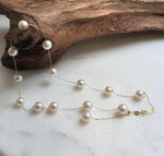 Elly’s Au750 18K Gold, extreme luster Mirrored, 14pcs Akoya Ivory Ocean Pearls  vintage Satellite Necklace, 7-7.9mm, to 17.5”. high quality 18k real gold ocean pearls satellite necklace for her daily office wear