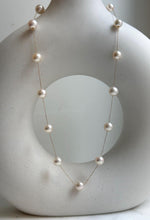 Elly’s Au750 18K Gold, extreme luster Mirrored, 14pcs Akoya Ivory Ocean Pearls  vintage Satellite Necklace, 7-7.9mm, to 17.5”. high quality 18k real gold ocean pearls satellite necklace for her