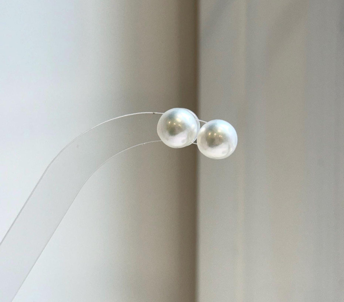 Elly’s 9.7mm White Edison Pearls Earrings Studs: Extreme luster Mirrored, S925 silver minimalist earrings studs.