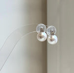 Elly’s 9.5mm White Edison Pearls Earrings Studs: Extreme luster Mirrored, S925 silver minimalist earrings studs.
