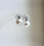 Elly’s 9.5mm White Edison Pearls Earrings Studs: Extreme luster Mirrored, S925 silver minimalist earrings studs.