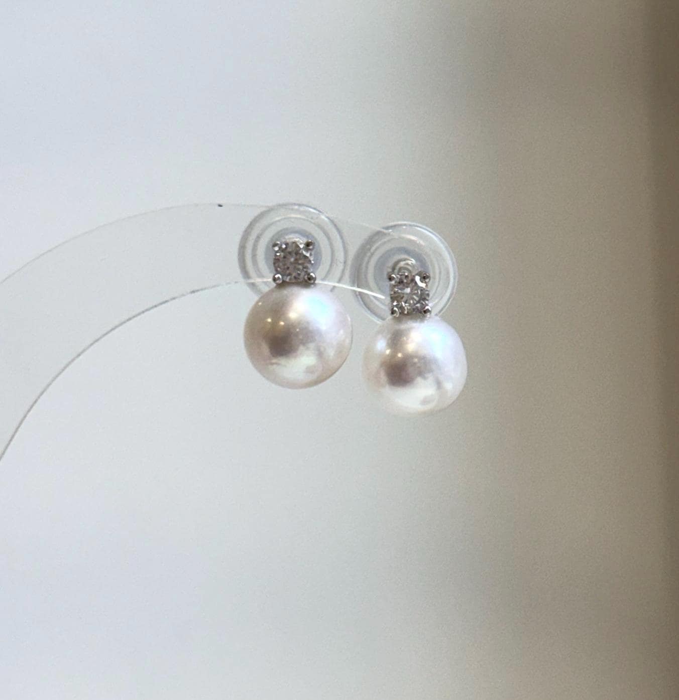 Elly’s 9.5mm White Edison Pearls Earrings Studs: Extreme luster Mirrored, S925 silver minimalist earrings studs.