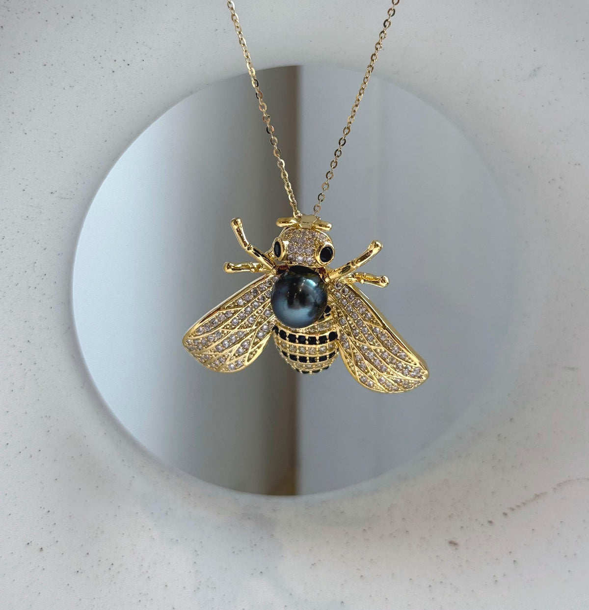 Elly’s Tahitian teal purple Ocean Pearl Bee Brooch pendant 2in1: Extreme luster mirrored, 8.5mm, 4x3cm, No chain. daily office black bee brooch for her