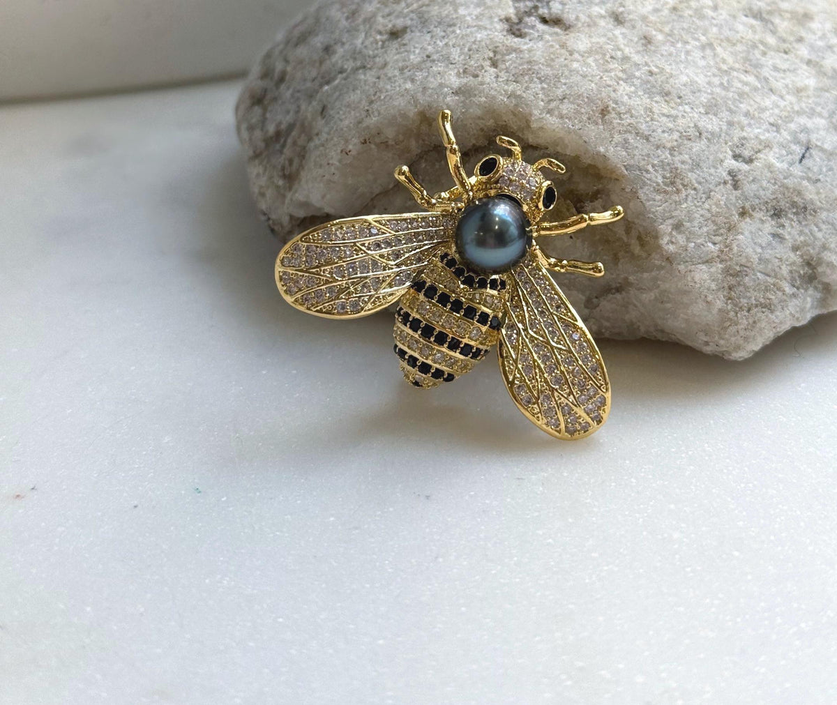 Elly’s Tahitian teal purple Ocean Pearl Bee Brooch pendant 2in1: Extreme luster mirrored, 8.5mm, 4x3cm, No chain. daily office black bee brooch for her birthday