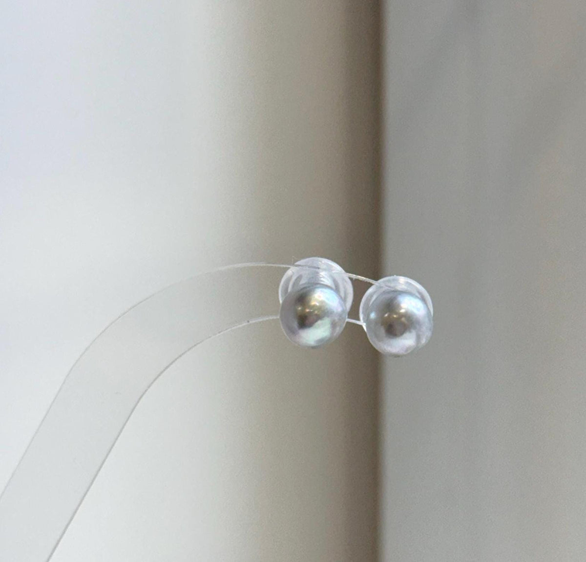 Elly’s 8.5mm Akoya blue silver ocean Pearls Earrings Studs: Extreme luster Mirrored, S925 silver minimalist earring.