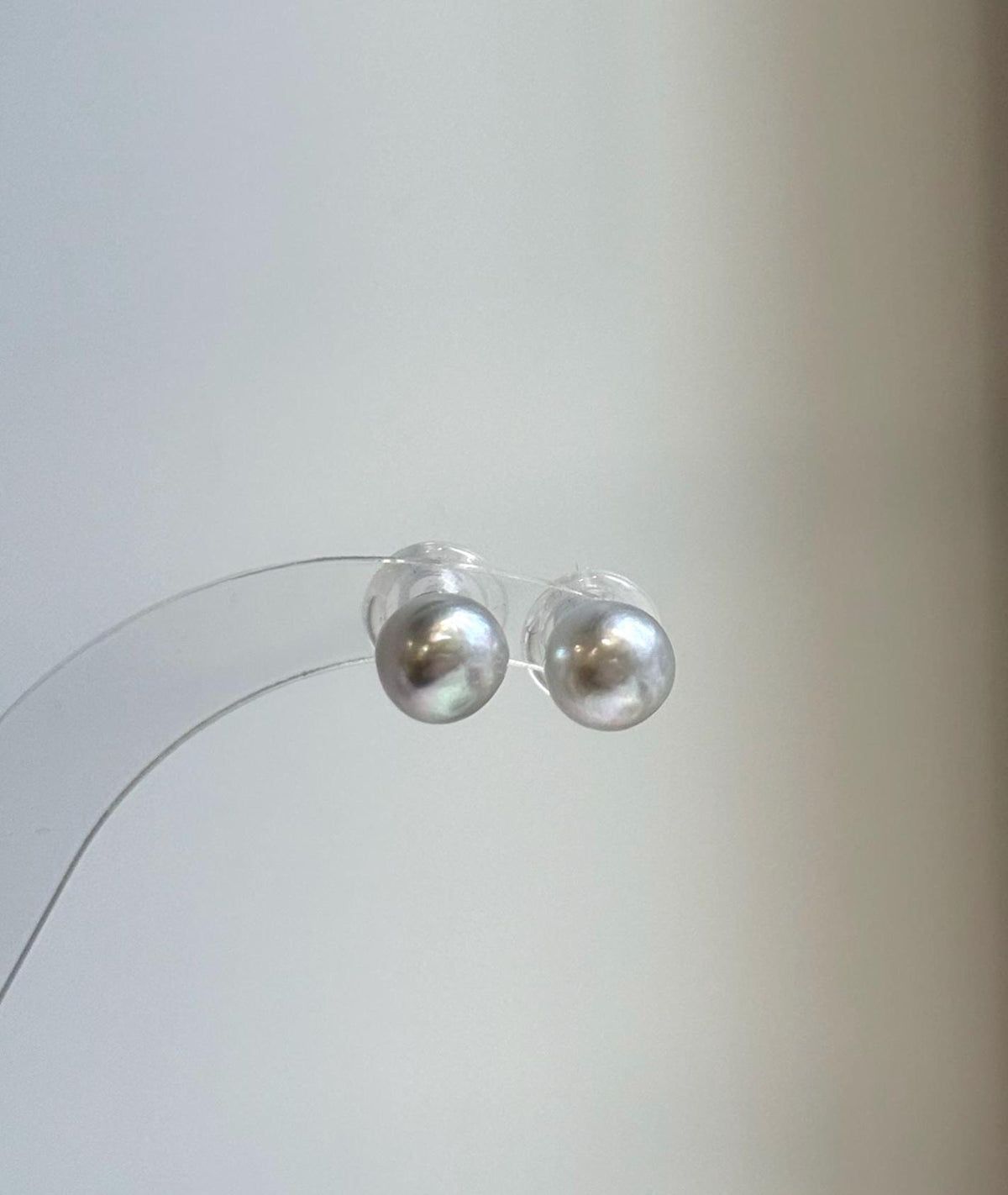 Elly’s 8.5mm Akoya blue silver ocean Pearls Earrings Studs: Extreme luster Mirrored, S925 silver minimalist earring.