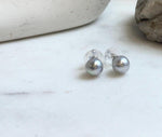 Elly’s 8.5mm Akoya blue silver ocean Pearls Earrings Studs: Extreme luster Mirrored, S925 silver minimalist earring.
