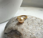 Elly’s 10.5mm South sea ultra gold ocean pearl Ring: Extreme luster, S925 silver with gold plated adjustable minimalist Ring. daily office golden pearl ring for her