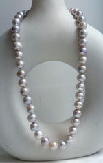 Elly’s Morandi Pink lilac grey round  oval Pearls Necklace Strand: Extreme luster mirrored, 9.1-10.6mm, 17.6”, S925 silver necklace. Pearl necklace strand for her