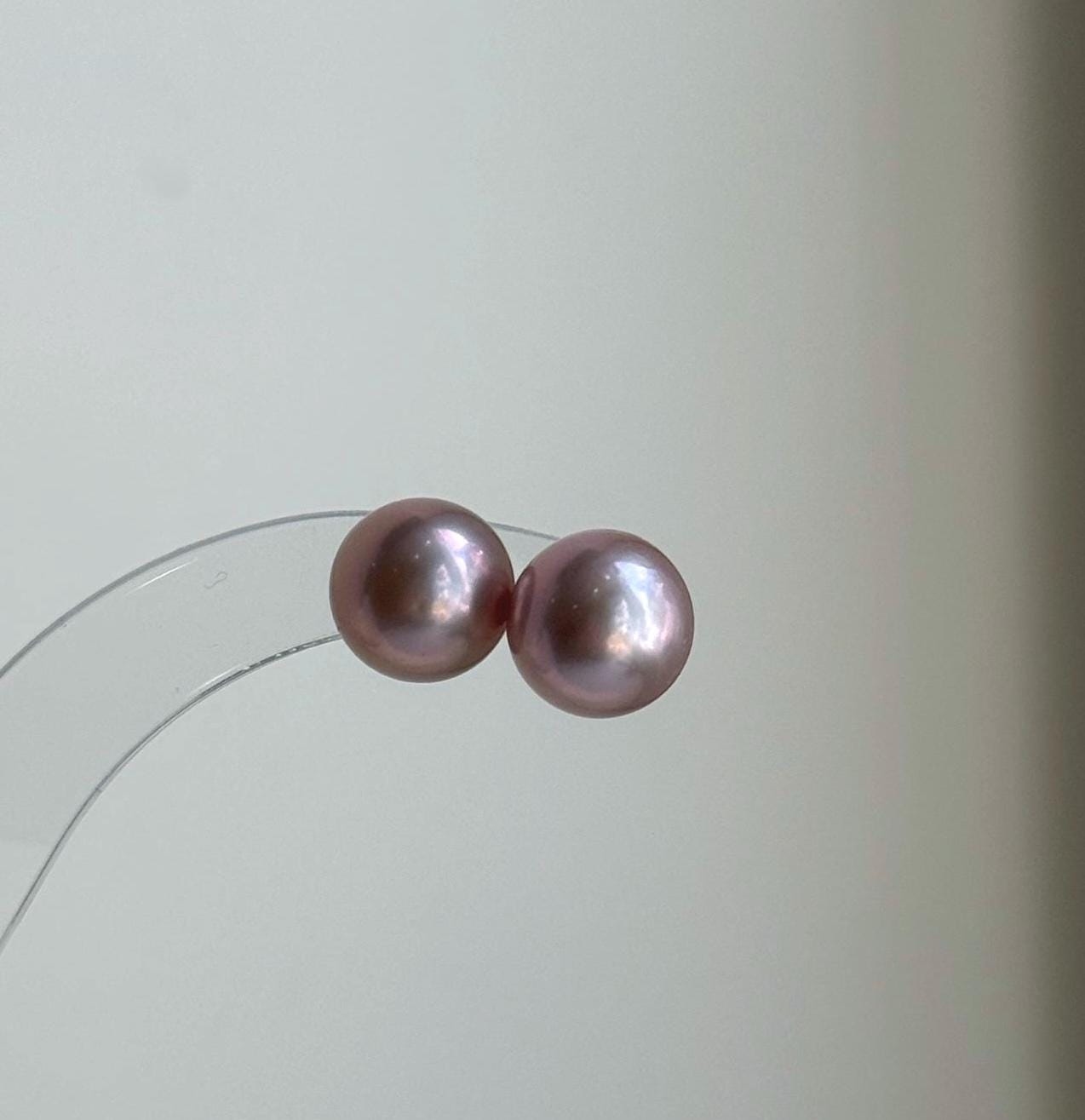 Elly’s 10.7mm Pink Rose Edison Pearls Earrings Studs: Extreme luster Mirrored, S925 silver minimalist earring. daily office pearl earrings for her anniversary