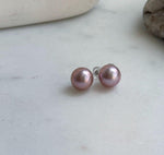 Elly’s 10.7mm Pink Rose Edison Pearls Earrings Studs: Extreme luster Mirrored, S925 silver minimalist earring. daily office pearl earrings for her