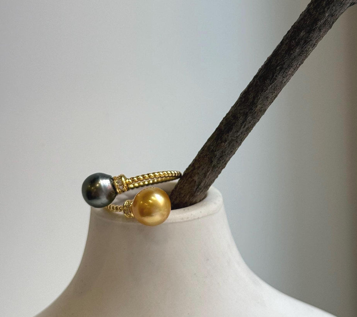 Elly’s Double South sea golden Tahitian ocean pearls Ring: Extreme luster mirrored, 8.6-9.5mm , S925 silver adjustable minimalist Ring.